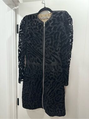 Givenchy Black Burnout Velvet Long-Sleeve Zip Dress
